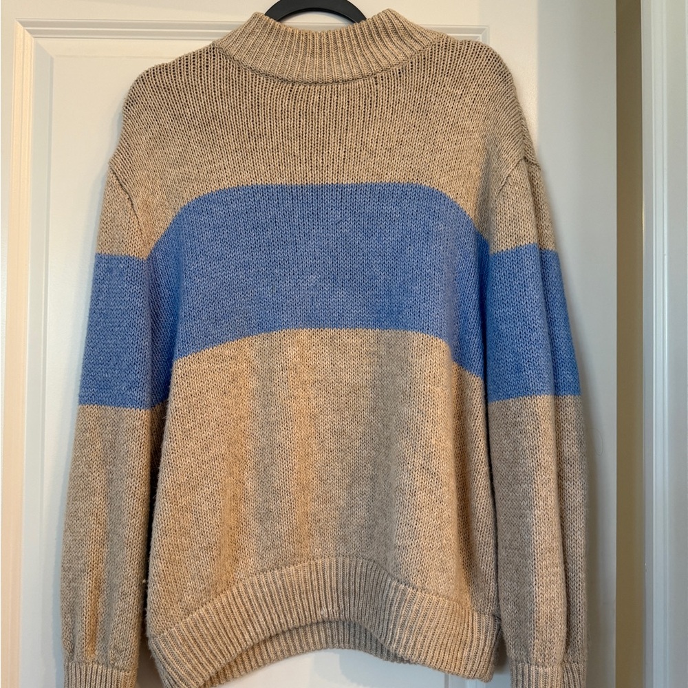 Aerie Beige & Blue Striped Sweater